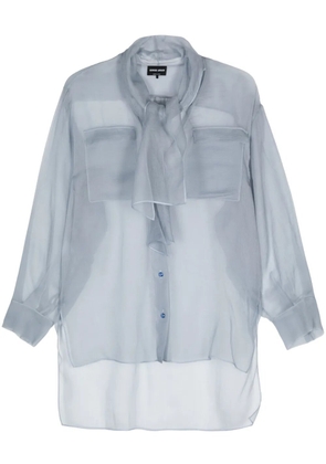 Giorgio Armani scarf-detail organza shirt - Blue