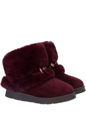Love Moschino fur-trimmed buckle boots - Red