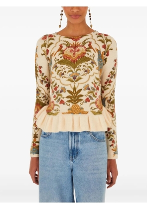 FARM Rio ruffled majestic hearts sweater - Neutrals