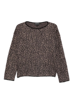 Emporio Armani leopard-print crew-neck sweater - Brown