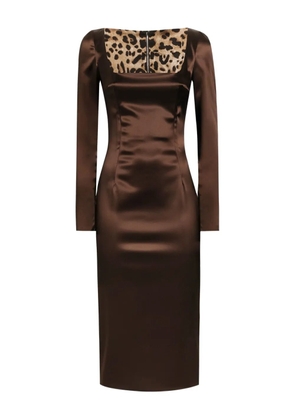 Dolce & Gabbana square-neck satin midi dress - Brown