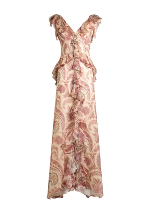ETRO floral-motif v-neck dress - Neutrals