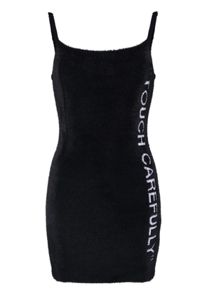 Off-White slogan detail fuzzy mini dress - Black