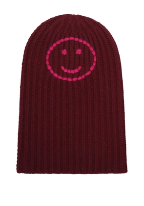 HURRAY smiley-face ribbed beanie - Red