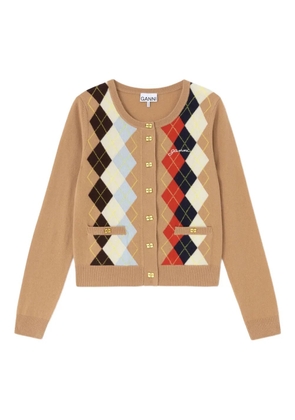 GANNI argyle button cardigan - Brown