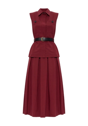 Self-Portrait belted pleated dress - Red