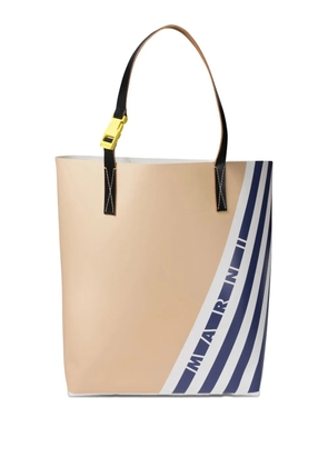 Marni stripe-detail buckle tote bag - Neutrals