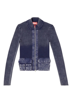Diesel M-Melissa rib-knit denim-pockets cardigan - Blue