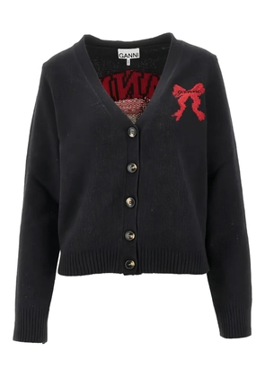 GANNI bow V-neck cardigan - Grey