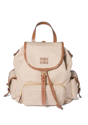 Miu Miu flap-pocket strap canvas backpack - Neutrals