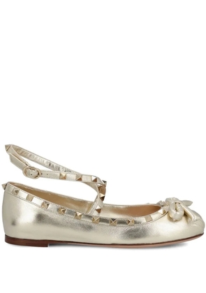 Valentino Garavani Rockstud leather ballerina shoes - Gold