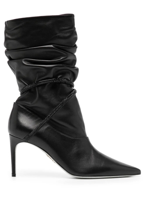 René Caovilla 80mm ruched leather boots - Black