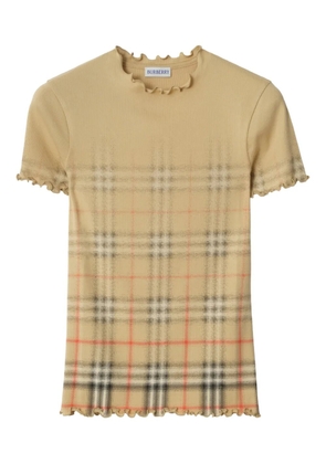 Burberry ruffled faded-check cotton T-shirt - Neutrals