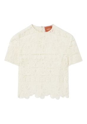 La DoubleJ Aria lace-embroidered cropped top - Yellow