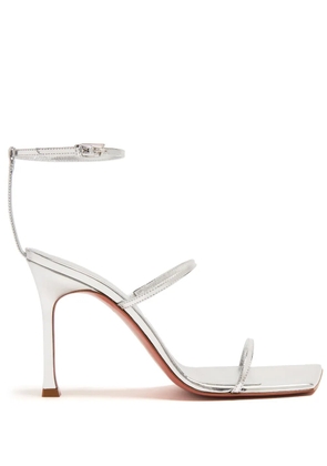 Amina Muaddi Maya 95mm metallic leather sandals - Silver