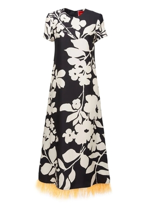 La DoubleJ Swing feather-trim silk maxi dress - Black
