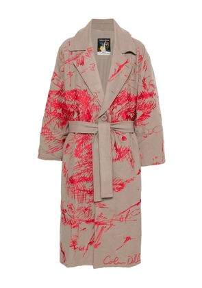 KidSuper belted printed coat - Brown