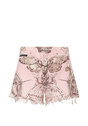 Philipp Plein butterfly tattoo frayed shorts - Pink