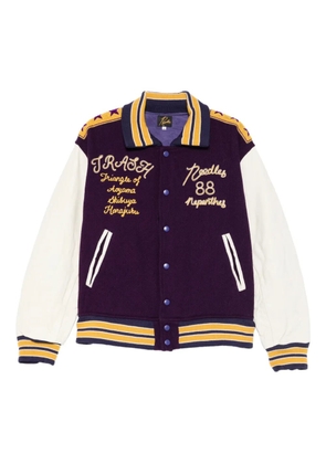 Needles embroidered letter jacket - Purple