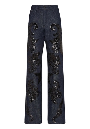 Philipp Plein sequin-embellished high-rise wide-leg jeans - Black