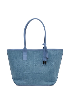 Hogan embossed-logo cotton tote bag - Blue