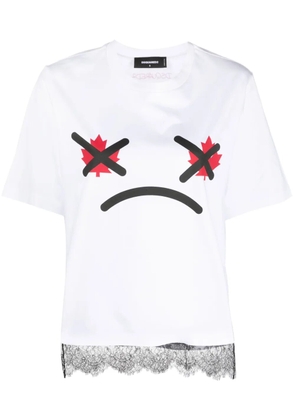 DSQUARED2 lace-trim graphic-print T-shirt - White