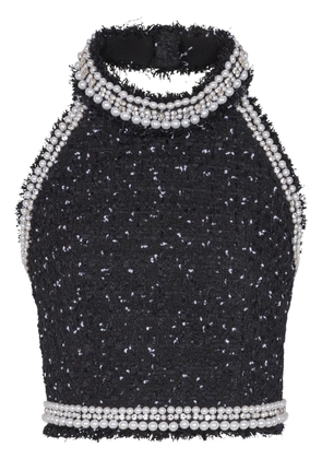 Balmain halterneck tweed cropped top - Black