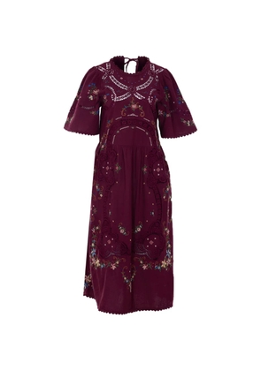 Sea crew-neck embroidered midi dress - Purple