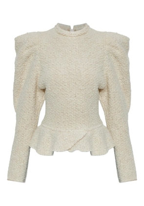 ISABEL MARANT Giamili ruffled-hem puff-sleeve top - Neutrals