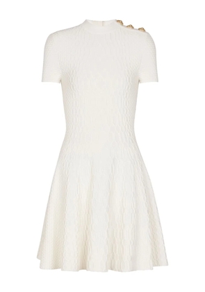 Balmain textured -knit flared mini dress - White