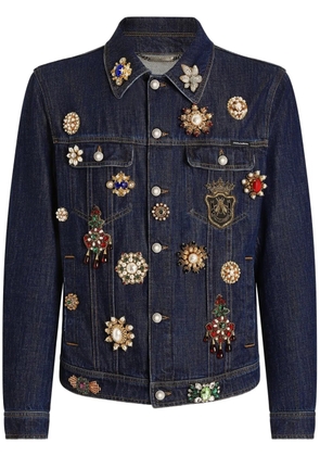 Dolce & Gabbana crystal-embellished denim jacket - Blue