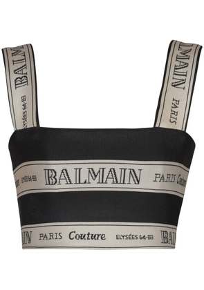Balmain ribbon-jacquard crop top - Black