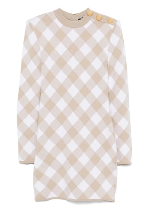 Balmain checked mini dress - Brown