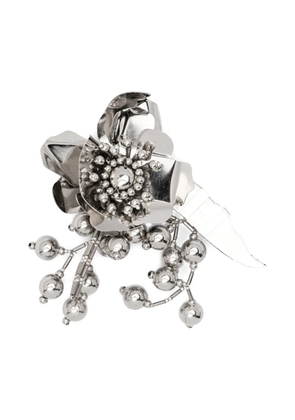Nº21 flower-embellished beaded brooch - Silver