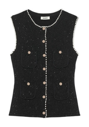 SANDRO pearl-trimmed tweed waistcoat - Black