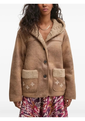Hoss Intropia embroidered hooded shearling jacket - Neutrals