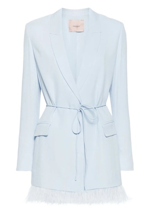 TWINSET feather-trim satin blazer - Blue