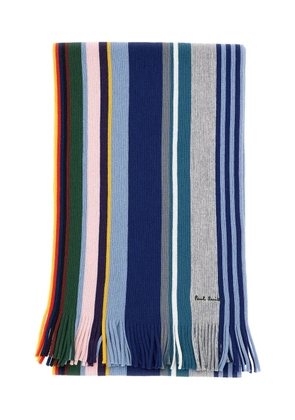 Paul Smith striped-pattern fringed-hem scarf - Blue