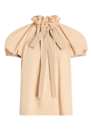 Patou ruffled tie-neck top - Neutrals