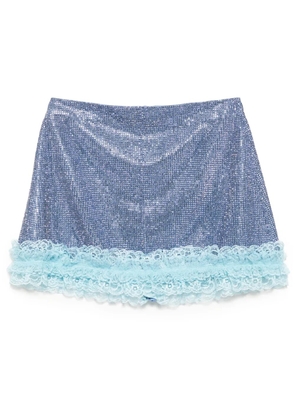 Self-Portrait crystal fishnet mini skirt - Blue