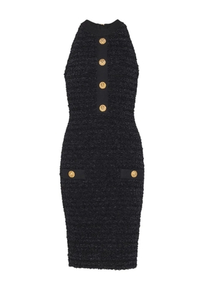 Balmain buttoned-pocket tweed mini dress - Black
