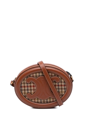 Celine Pre-Owned 2022 Small Canvas and Calfskin Cuir Triomphe Houndstooth Oval crossbody bag - Brown