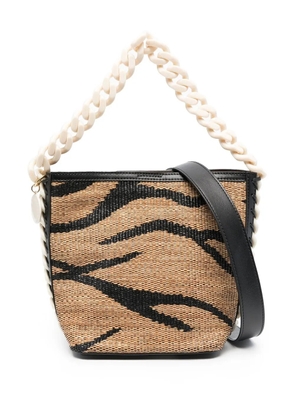 Stella McCartney tiger jacquard raffia bucket bag - Neutrals