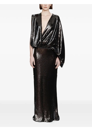 Christopher Esber Opaline Sequin Swaddled V-neck gown - Black