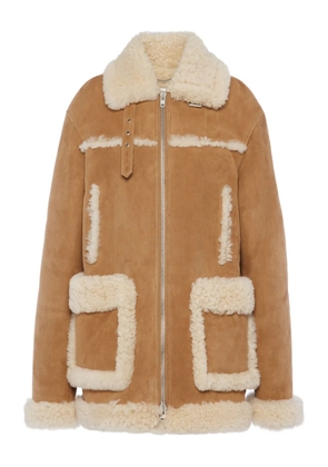 Maison Margiela shearling-trim suede jacket - Brown