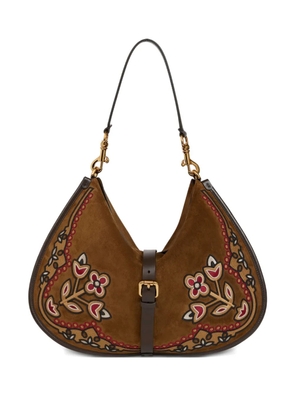 ETRO Pony embroidery suede maxi shoulder bag - Brown