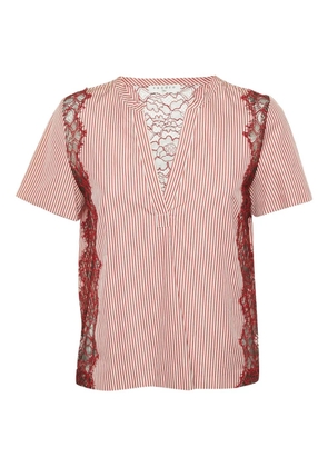 SANDRO pre-owned striped lace-detail top - Red