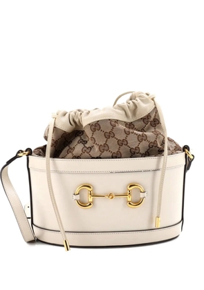 Gucci Pre-Owned Horsebit 1955 Crossbody Bag Leather and GG Canvas Small bucket bag - White