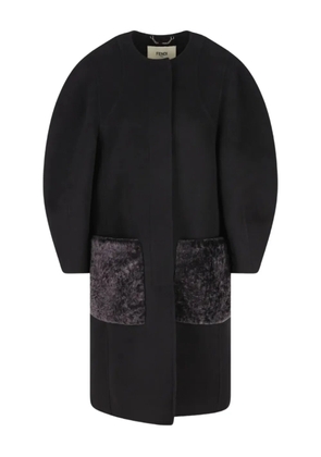 FENDI puff-sleeve velvet-pocket coat - Black