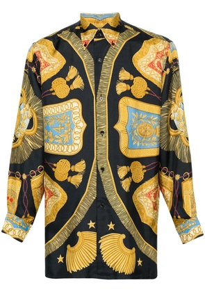 Hermès Pre-Owned 1990s tassel-print silk button-down shirt - Black